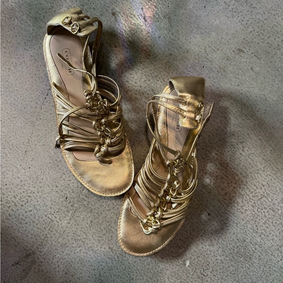 Vintage Coach Gillian Metallic Gold Gladiator Sandals 8.5W - Picture 1 of 7